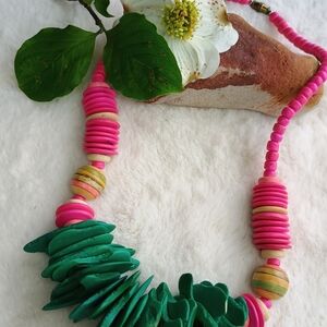 Colorful vintage Boho-chic exotic wood (coconut) statement necklace, bohemian